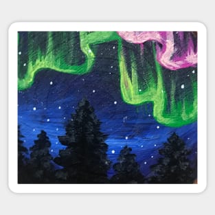 Northern Lights Over The Forest Painting Sticker